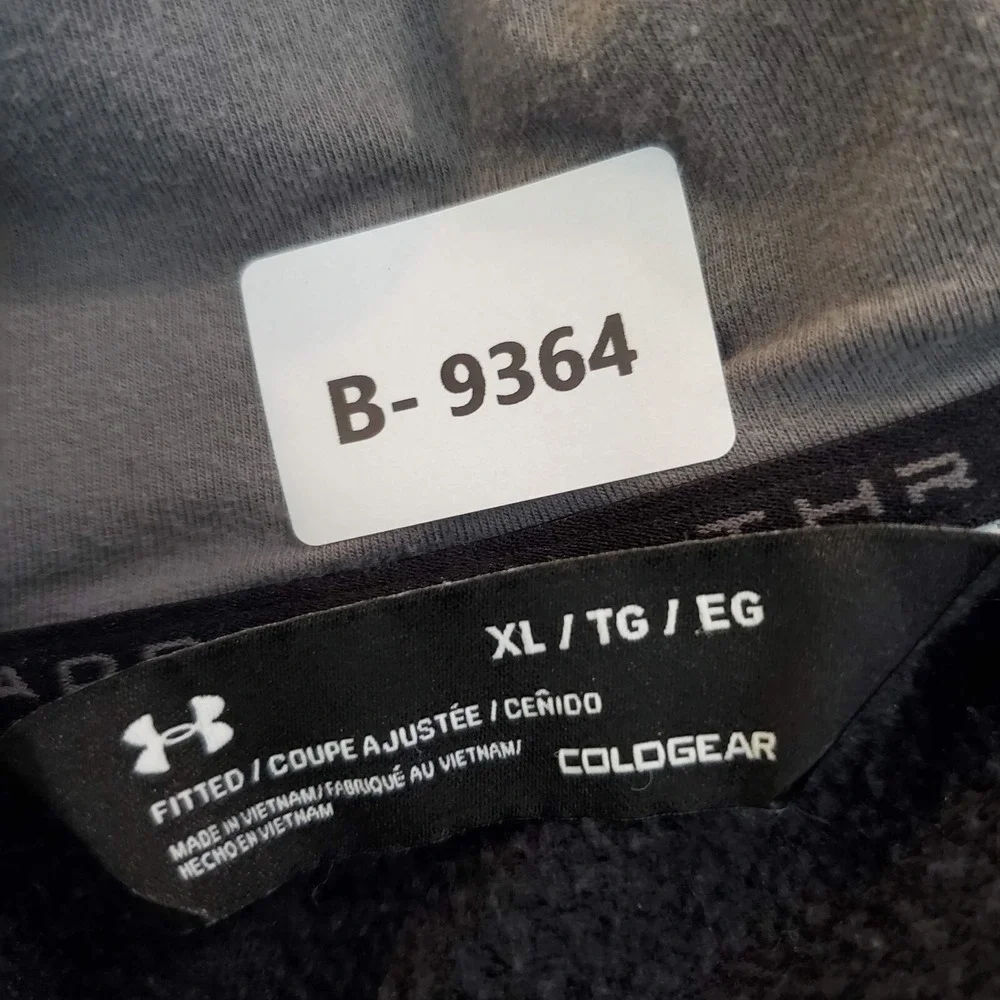 Under‎ Armour Boys Sweatshirt XL Black Hoodie Full Zip Logo Fitted ColdGear